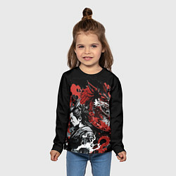 Лонгслив детский Японский самурай с драконом, цвет: 3D-принт — фото 2
