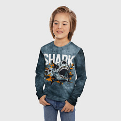 Лонгслив детский С акулой в стиле Арт на синем мраморе, цвет: 3D-принт — фото 2
