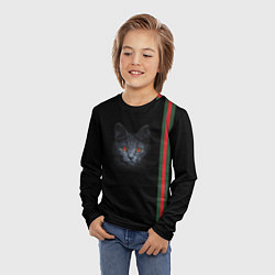 Лонгслив детский Кот Гуччи на черном фоне, цвет: 3D-принт — фото 2