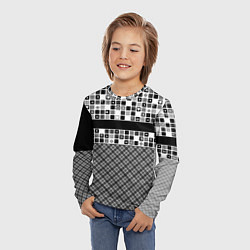 Лонгслив детский Черно-белый лоскутный узор-пэчворк, цвет: 3D-принт — фото 2