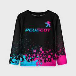 Лонгслив детский Peugeot - neon gradient: символ сверху, цвет: 3D-принт