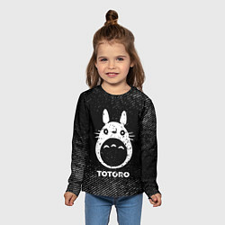 Лонгслив детский Totoro с потертостями на темном фоне, цвет: 3D-принт — фото 2