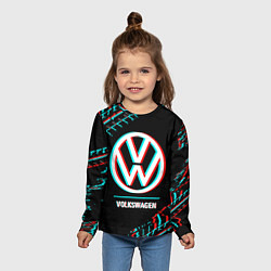 Лонгслив детский Значок Volkswagen в стиле glitch на темном фоне, цвет: 3D-принт — фото 2