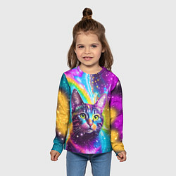 Лонгслив детский Полосатый кот с разноцветной звездной туманностью, цвет: 3D-принт — фото 2