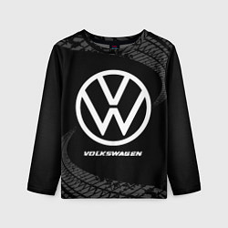 Лонгслив детский Volkswagen speed на темном фоне со следами шин, цвет: 3D-принт
