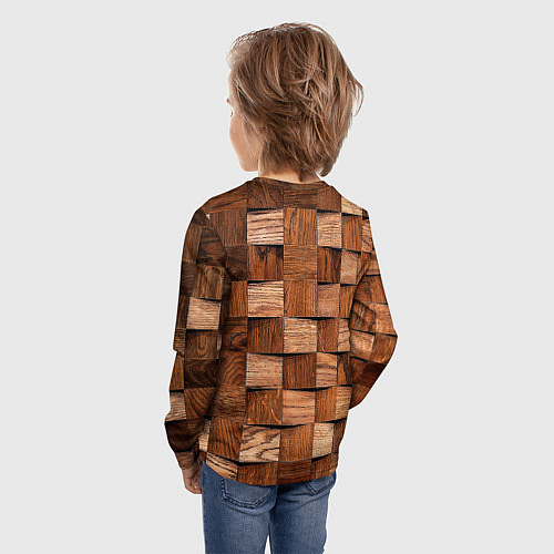 Детский лонгслив Деревянные квадраты / 3D-принт – фото 4