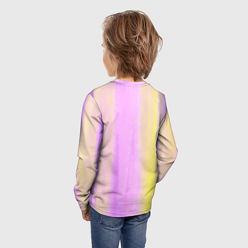 Детский лонгслив Акварельный градиент желто- розовый / 3D-принт – фото 4