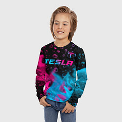 Лонгслив детский Tesla - neon gradient: символ сверху, цвет: 3D-принт — фото 2