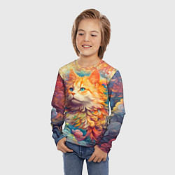 Лонгслив детский Рыжий кот в цветных облаках, цвет: 3D-принт — фото 2