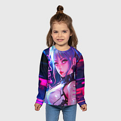 Лонгслив детский Кибер-девушка неон аниме, цвет: 3D-принт — фото 2