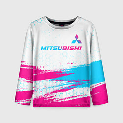 Лонгслив детский Mitsubishi neon gradient style: символ сверху, цвет: 3D-принт