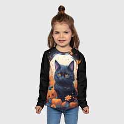 Лонгслив детский Котик и тыквы - хеллоуин, цвет: 3D-принт — фото 2