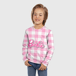 Лонгслив детский Барби лого розовая клетка, цвет: 3D-принт — фото 2