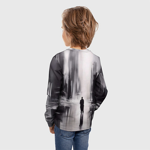 Детский лонгслив Большой мрачный город с силуэтом человека / 3D-принт – фото 4