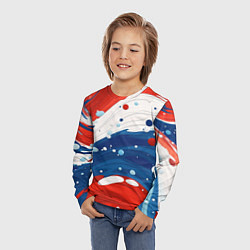 Лонгслив детский Брызги красок в цветах флага РФ, цвет: 3D-принт — фото 2