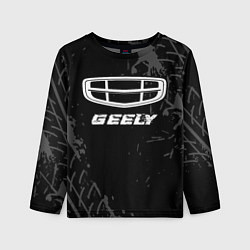 Детский лонгслив Geely speed на темном фоне со следами шин