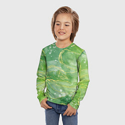 Лонгслив детский Абстрактный зеленый мрамор с золотым, цвет: 3D-принт — фото 2