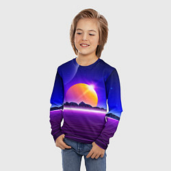Лонгслив детский Mountains - sun - space - vaporwave, цвет: 3D-принт — фото 2