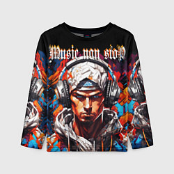 Лонгслив детский Граффити парень в наушниках music non stop, цвет: 3D-принт