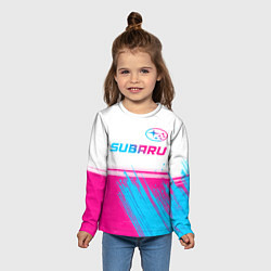 Лонгслив детский Subaru neon gradient style: символ сверху, цвет: 3D-принт — фото 2