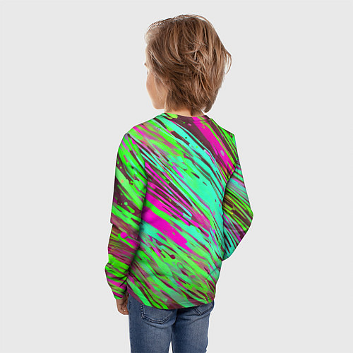 Детский лонгслив Разноцветные брызги зелёные и розовые / 3D-принт – фото 4
