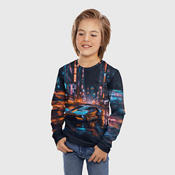Лонгслив детский Спорткар в оранжевых тенях, цвет: 3D-принт — фото 2