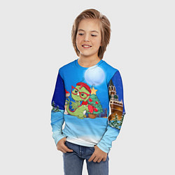 Лонгслив детский Дракончик в очках у елки, цвет: 3D-принт — фото 2