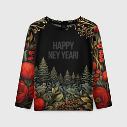 Лонгслив детский Happy new year black style, цвет: 3D-принт