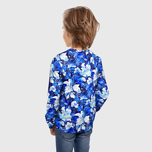Детский лонгслив Голубой цветник / 3D-принт – фото 4