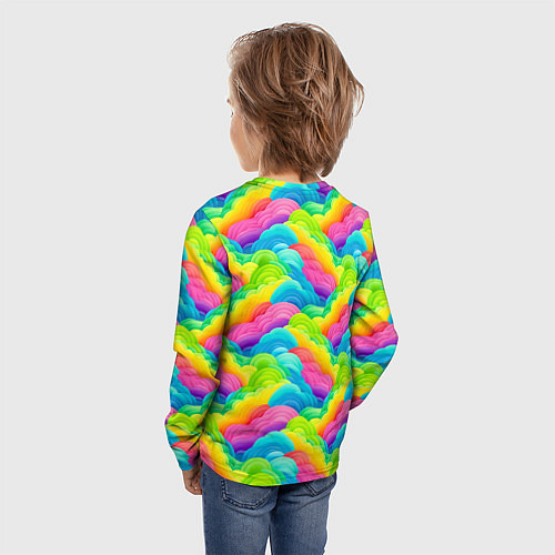 Детский лонгслив Разноцветные облака из бумаги паттерн / 3D-принт – фото 4