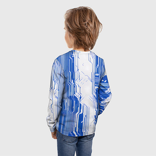 Детский лонгслив Синие линии на белом фоне киберпанк / 3D-принт – фото 4