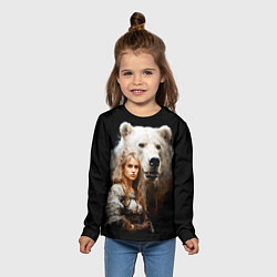 Лонгслив детский Славянка с большим белым медведем, цвет: 3D-принт — фото 2