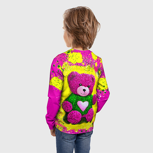 Детский лонгслив Розовый мишка в вязаном свитере / 3D-принт – фото 4