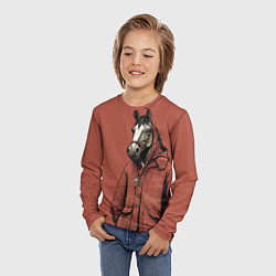 Лонгслив детский Конь в красном пальто, цвет: 3D-принт — фото 2
