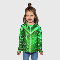 Лонгслив детский Зелёные неон полосы киберпанк, цвет: 3D-принт — фото 2