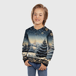 Лонгслив детский Сияние праздника новогодний орнамент, цвет: 3D-принт — фото 2