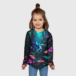 Лонгслив детский Колибри в темном лесу, цвет: 3D-принт — фото 2