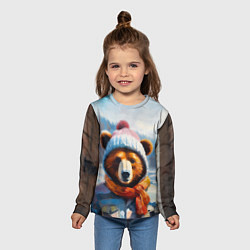 Лонгслив детский Бурый медведь в зимней одежде, цвет: 3D-принт — фото 2