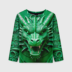 Детский лонгслив Нейросеть - барельеф зелёный дракон