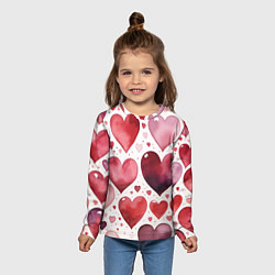 Лонгслив детский Паттерн акварельные сердечки, цвет: 3D-принт — фото 2
