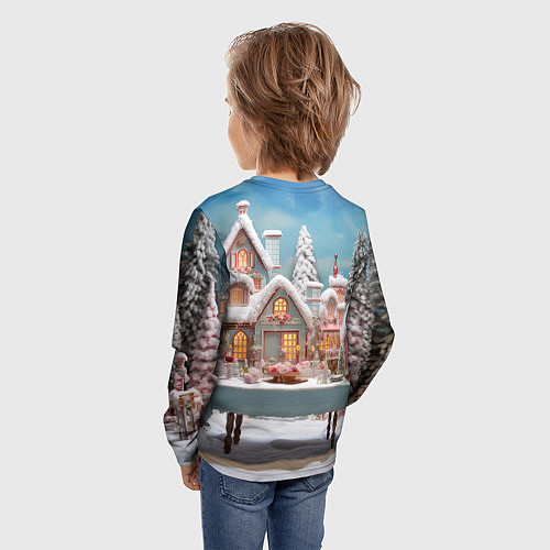 Детский лонгслив Снежный день в городе / 3D-принт – фото 4