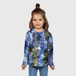 Лонгслив детский Абстракция - гранж синие полосы на сером, цвет: 3D-принт — фото 2