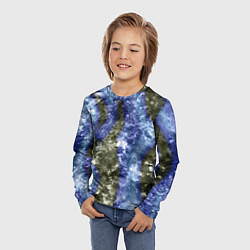 Лонгслив детский Абстракция - гранж синие полосы на сером, цвет: 3D-принт — фото 2