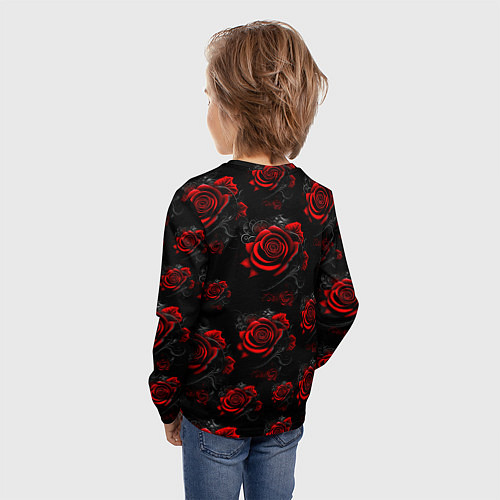 Детский лонгслив Красные розы цветы / 3D-принт – фото 4