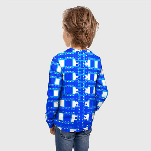 Детский лонгслив Синие и белые квадраты / 3D-принт – фото 4