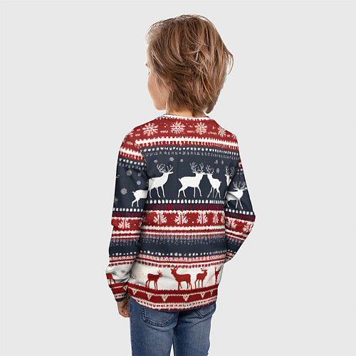 Детский лонгслив Олени белые и красные свитер новогодний / 3D-принт – фото 4
