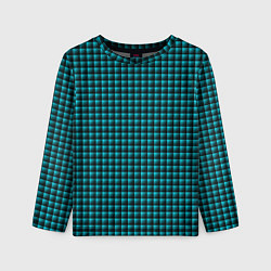 Детский лонгслив Паттерн объёмные квадраты тёмно-бирюзовый