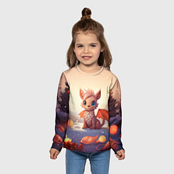 Лонгслив детский Дракон у новогодних елочек, цвет: 3D-принт — фото 2