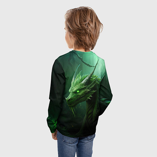 Детский лонгслив Яркий зеленый дракон / 3D-принт – фото 4