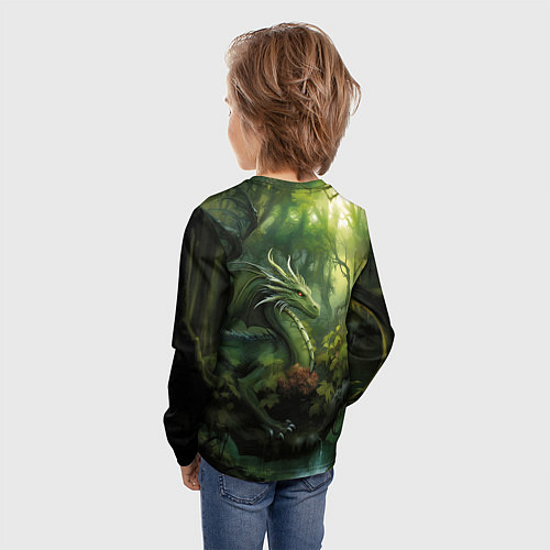 Детский лонгслив Лесной зеленый дракон символ 2024 года / 3D-принт – фото 4